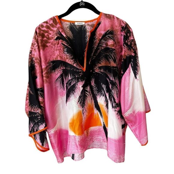 P.A.R.O.S.H. silk sunset palm tree tunic blouse NWT M - Picture 1 of 4